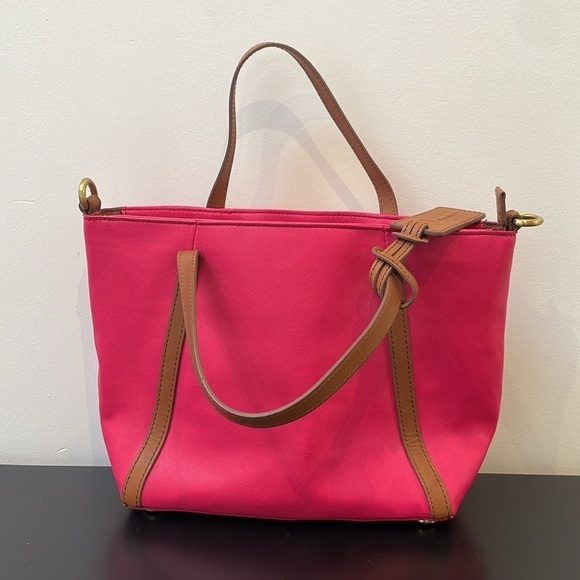 NWOT Fossil Ava Satchel pink with brown leather trim removable shoulder strap - Picture 7 of 13